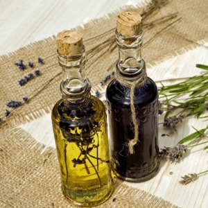aromatherapy oils in bottles.